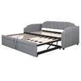 thumbnail image 4 of Twin Size Upholstered Daybed with Pop-Up Trundle and USB Charging Ports, Linen Platform Bed Frame with Storage Drawers, for Guest Room and Living Space, Gray, 4 of 8
