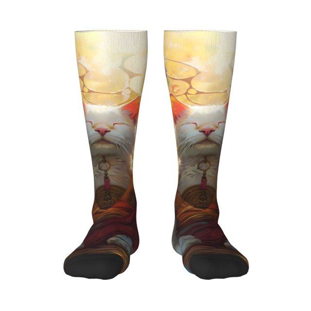 Balery Sunshine Flower Meditating Cat Calcetines novedosos Calcetines deportivos Calcetines hasta la rodilla Calcetines de algodón Calcetines originales y geniales