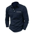 thumbnail image 5 of Beugl Mens Shirts Clearance, Men's Fashion Spring and Autumn Casual Long Sleeve Button Solid Color Long Sleeve T Shirt Top Golf Shirts for Men, Polo Shirts for Men Navy XXL, 5 of 5