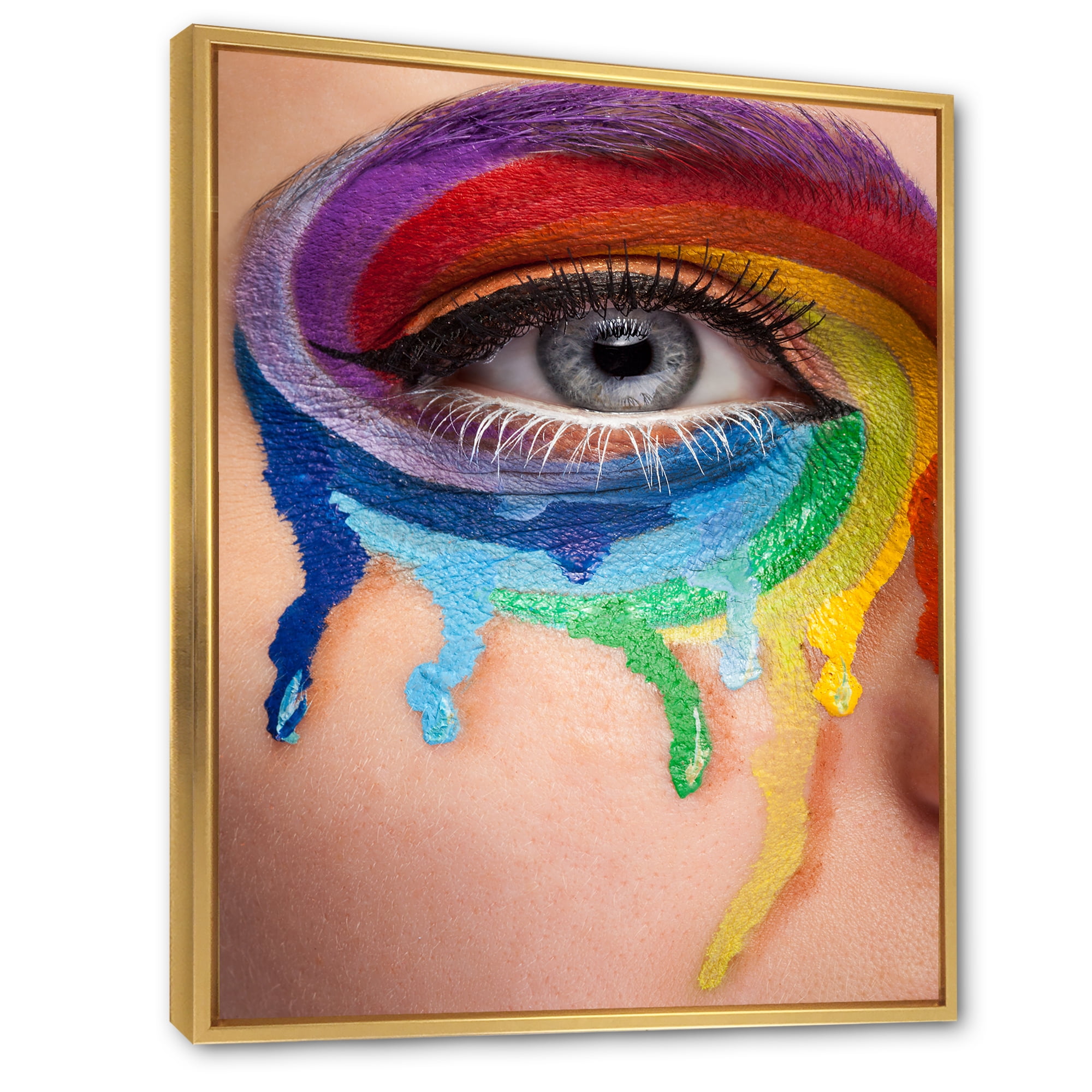 Designart 'Close Up Eye With Colourful Cry In A Wheel Arround' Modern Framed Canvas Wall Art Print