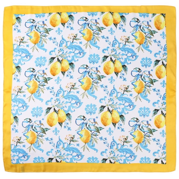 Jiibva Square Silk Scarve Lemon Print Yellow Square Bandana Headscarf Wedding Accessories Hair Scarf
