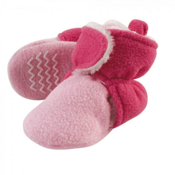 Hudson Baby Infant and Toddler Girl Cozy Fleece and Faux Shearling Booties, Light Pink Dark Pink, 0-6 Months