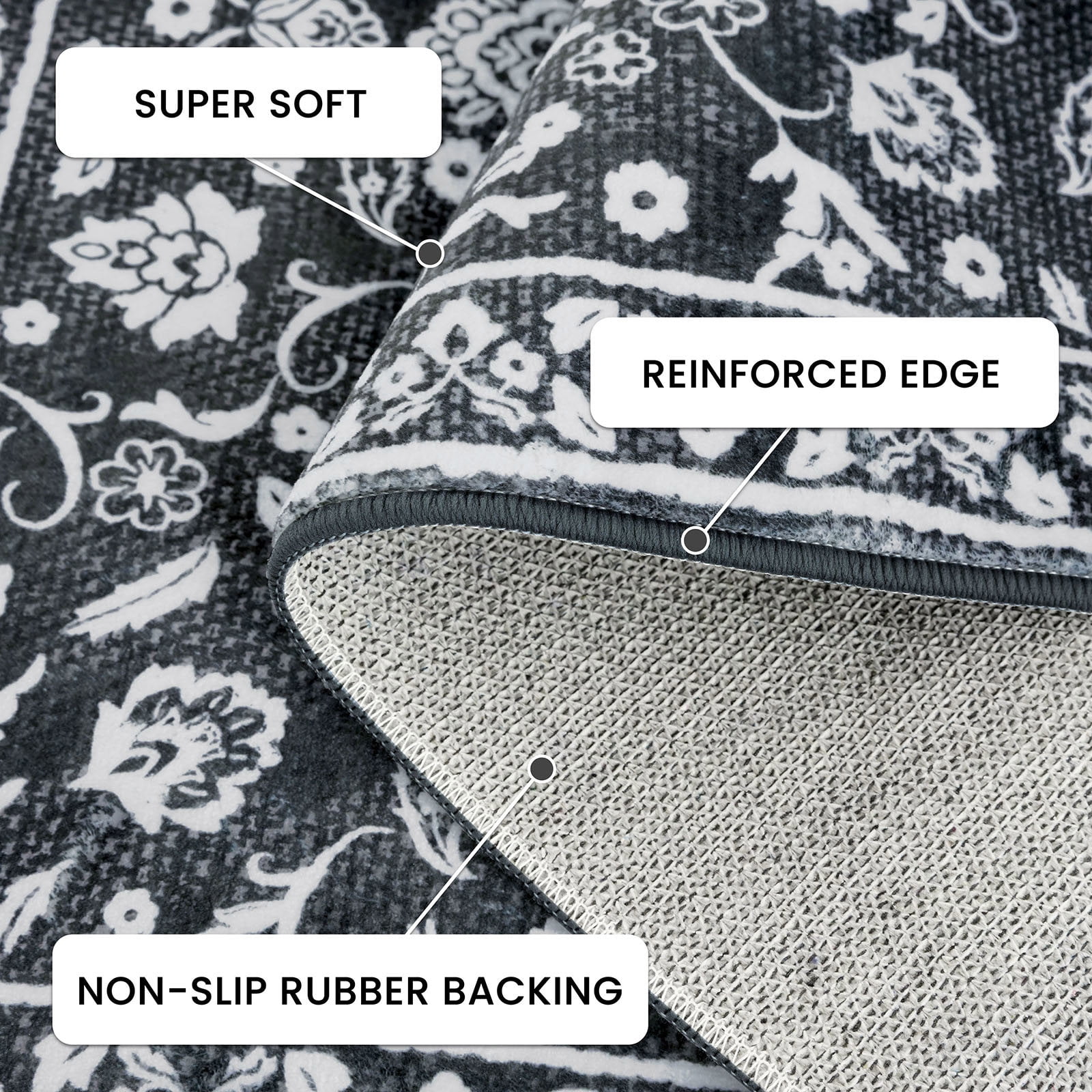 GLATTICE Entryway Rugs 3x5 ft Washable Area Rug Super Soft Rug Non Slip Rubber Backed Entry Rug for Kitchen Bedroom Office Living Room, Charcoal Black White