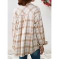 thumbnail image 6 of Women'S Spring Fall Clothing Fashion Elegant Long Sleeve Lapel Loose Plaid Shirt Jacket Flannel Button Shirt Khaki M, 6 of 8