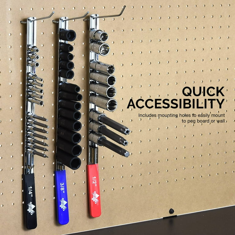 NEIKO 03968A Socket Holder and Socket Organizer Tray for Toolboxes with Lightweight and Heavy Duty Socket Rails 1 4 Inch 3 8 Inch and 1 2 Inch
