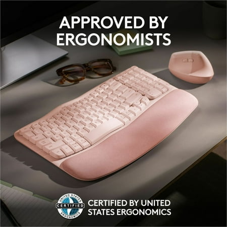 Logitech - Wave Keys Ergonomic Wireless Keyboard for Windows/Mac with Integrated Palm-rest - Rose