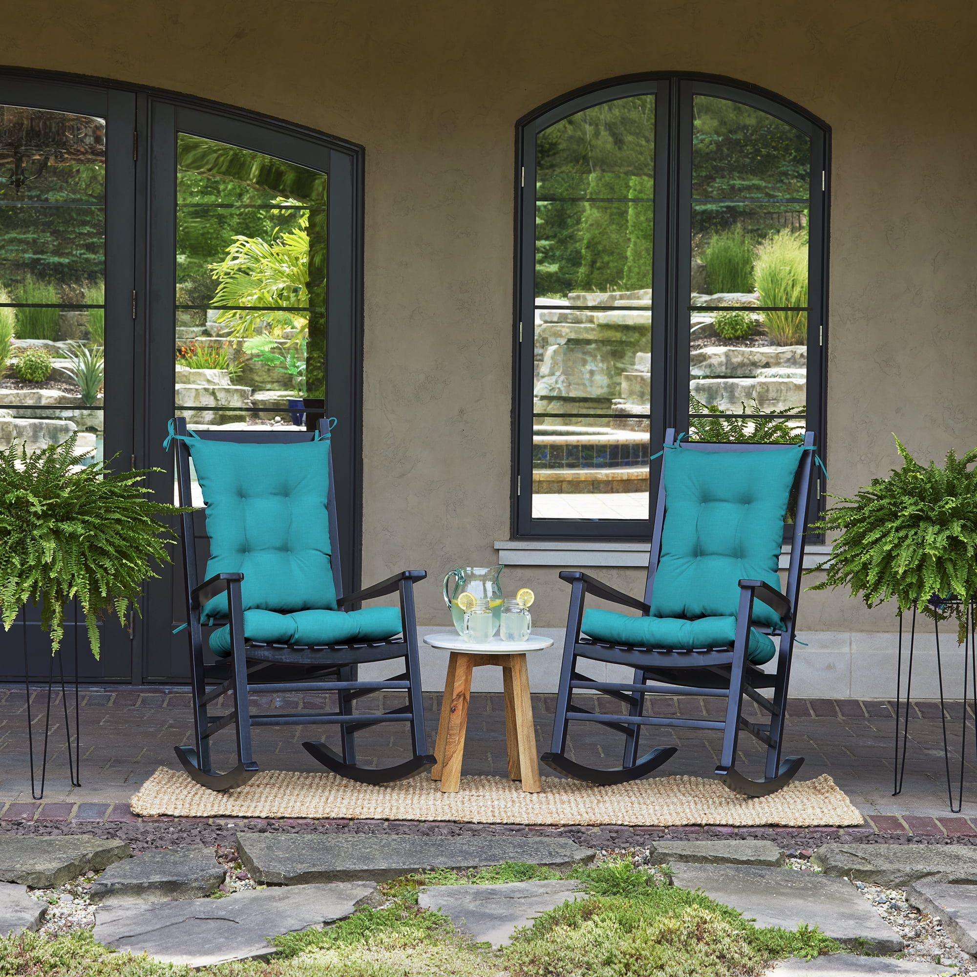 ARDEN Plush Indoor/Outdoor Rocking Chair Cushion Set, 2-Pack, 18 x 20, Water repellent, Fade Resistant, Tufted Cushion for Rocking Chairs 18 x 20, Lake Blue Leala
