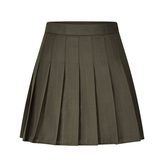 Ohufall Womens Cotton and Linen Pleated Skirts Solid Color Tummy Control Mini Skirts Plus Size Stretch Comfortable Skirts