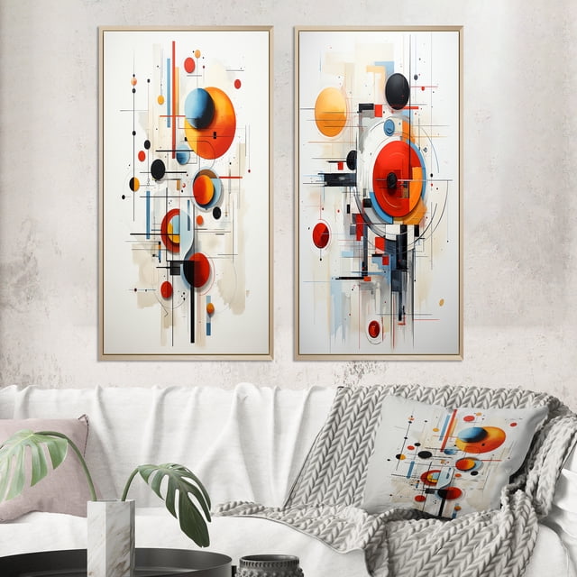 Designart "Suprématisme Coloré Pure composition II" Art Mural Abstrait Ensemble de 2 - Ensemble de Cadres Muraux Multicolores pour Décoration Intérieure