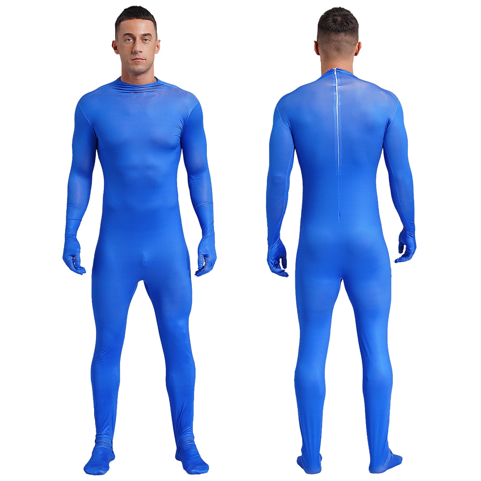 YONGHS Mens Spandex Open Face Zentai Suit Costume Back Zipper