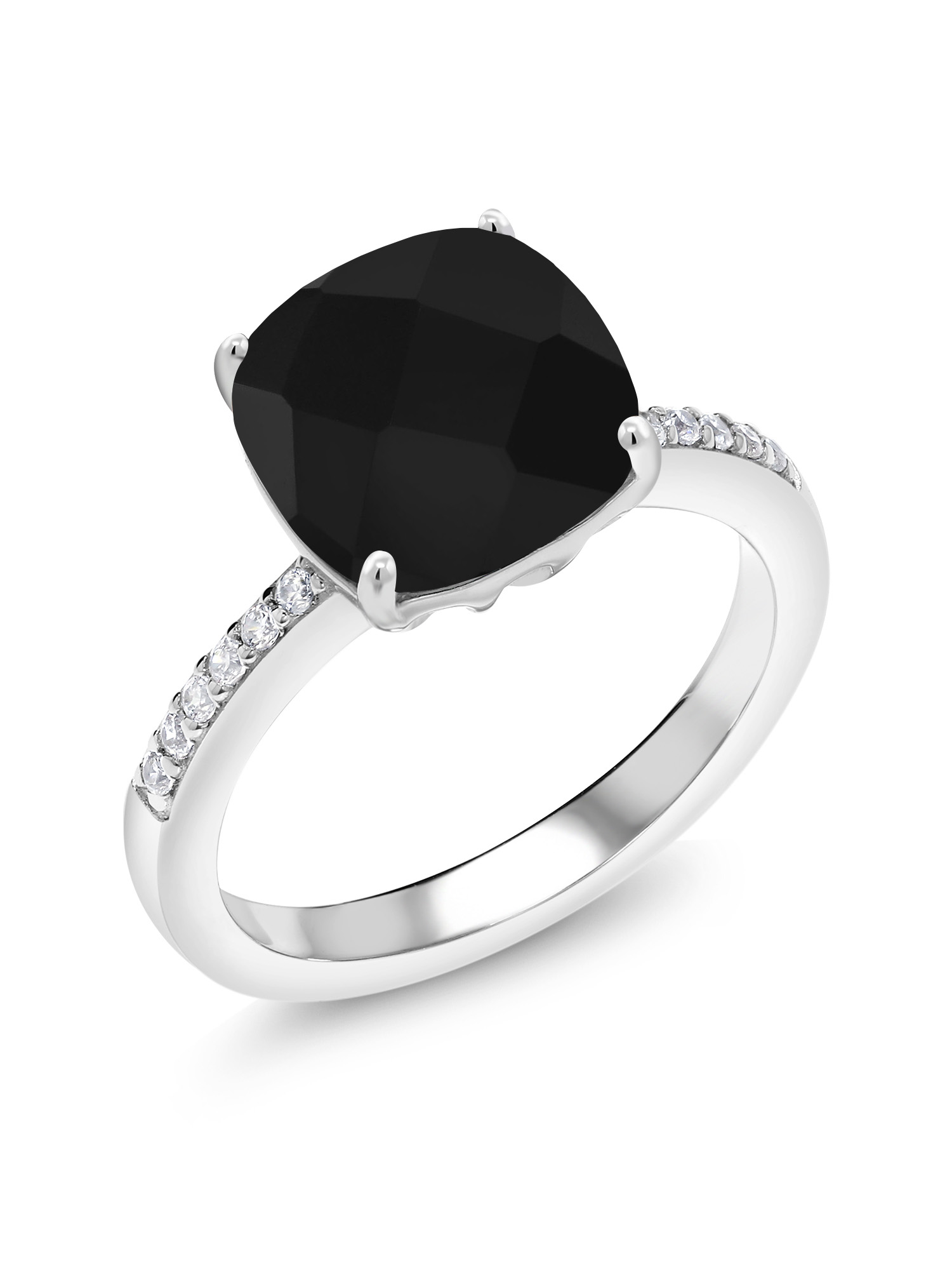 Gem Stone King 925 Sterling Silver Black Onyx Engagement Ring For Women