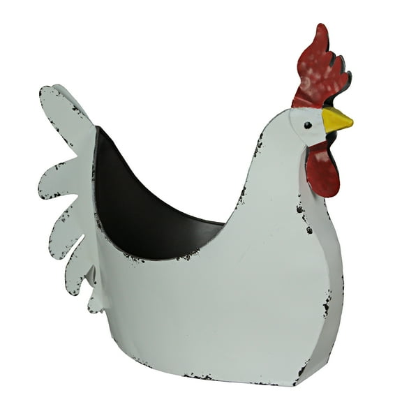 Zeckos White Metal Rooster Planter Indoor Outdoor Home Décor 15.5 inch
