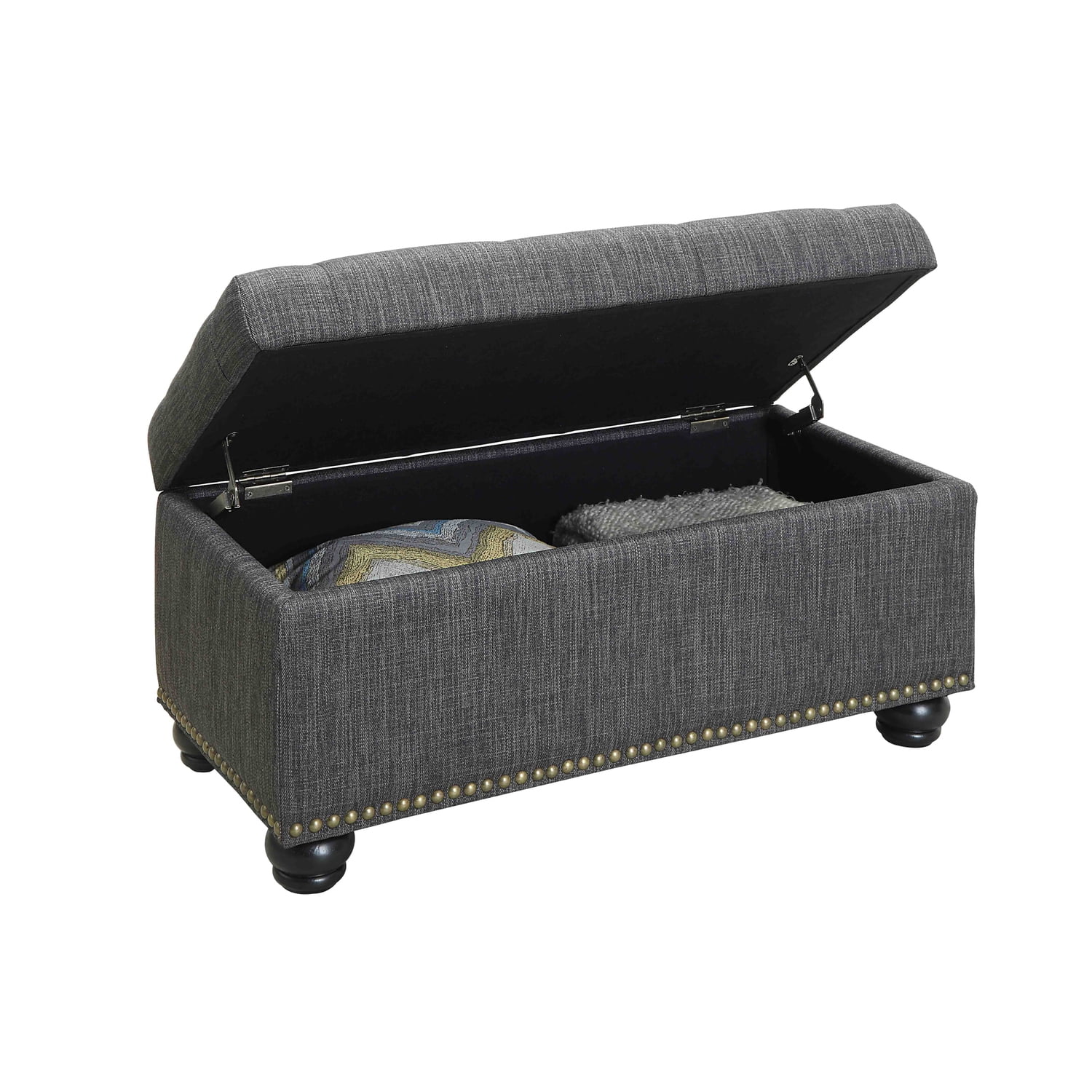 HomeStock Eclectic Elegance Storage Ottoman 35.5" - Contemporary Foot Stool and Bench with Hinged Lid for Living Room, Dining Room, Office, Dark Charcoal Gray Fabric