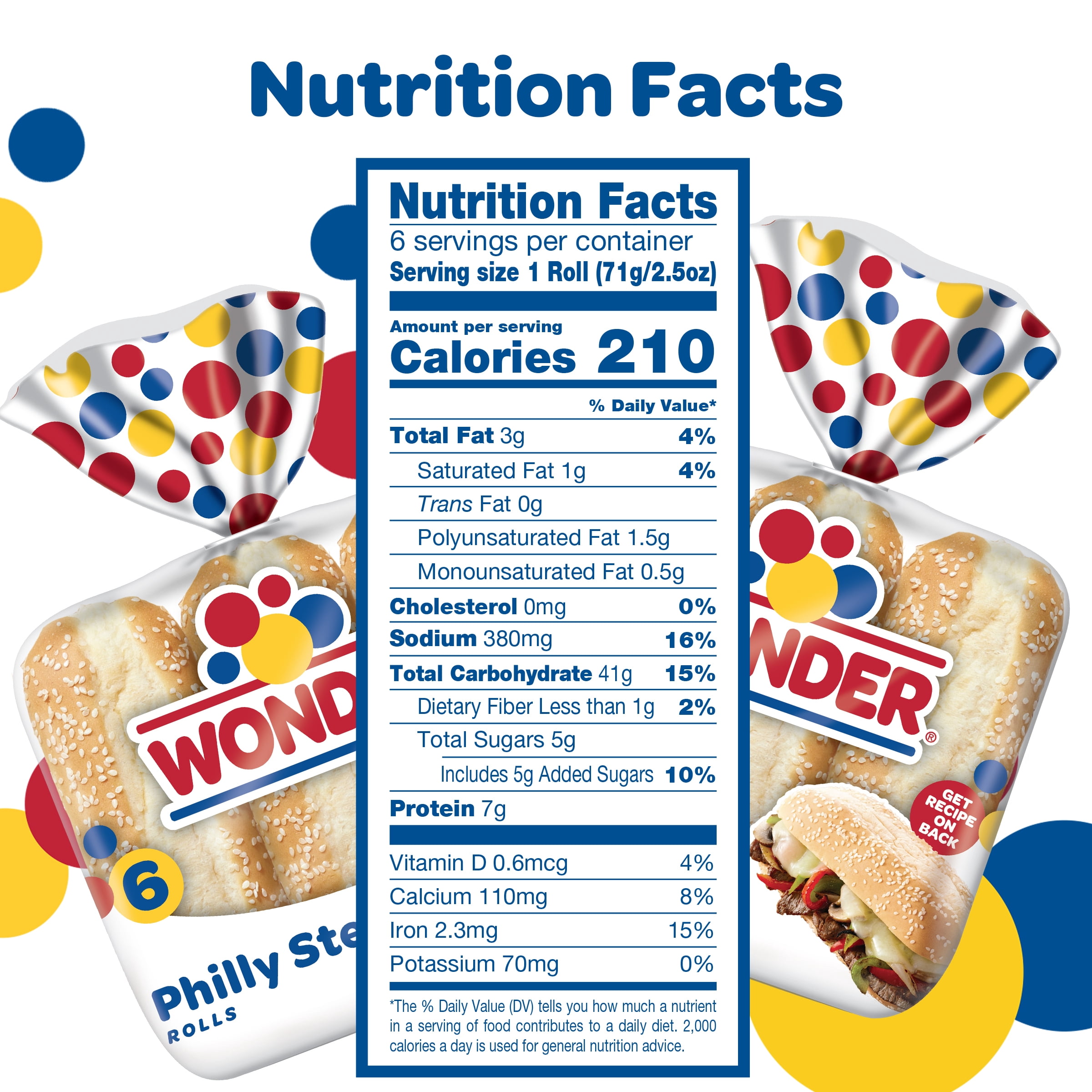 Wonder Bread Philly Steak Rolls, White Bread Sub Rolls, 15 ounce, 6 Count