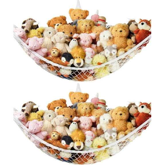 Stuffed Animal Storage Hammock or Net Corner - 2 Pack Toy Hammock Net for Stuffed Animals Room Decor - Cute Stuff Animal Organizer Plush Holder - Kids Baby Nursery Essentials Wall Bedroom Home Decor