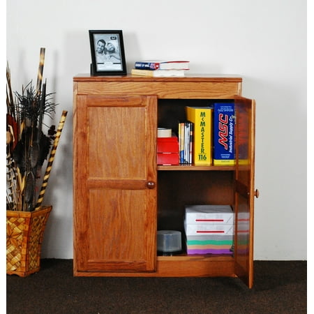 Wood Storage Cabinet, 36 inch with 2 Shelves - Oak Finish ... Wood Storage Cabinet, 36 inch with 2 Shelves - Oak Finish ...