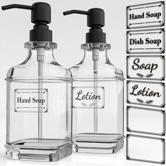2 Pack Soap Dispenser, GLADPURE 18 oz Antique Thick Glass Soap Dispensers-Black