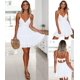 thumbnail image 2 of Vestido skater mini con escote en V, tirantes finos, lazo, espalda descubierta, sin mangas, de encaje, para mujer$Vestidos de mujer Vestido veraniego con escote en V, tirantes finos, lazo, 2 of 7