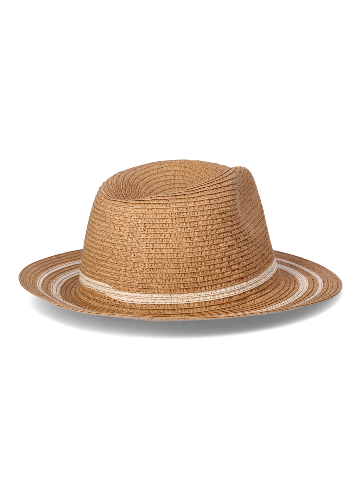 Time and Tru Women's Striped Straw Panama Hat, Beige