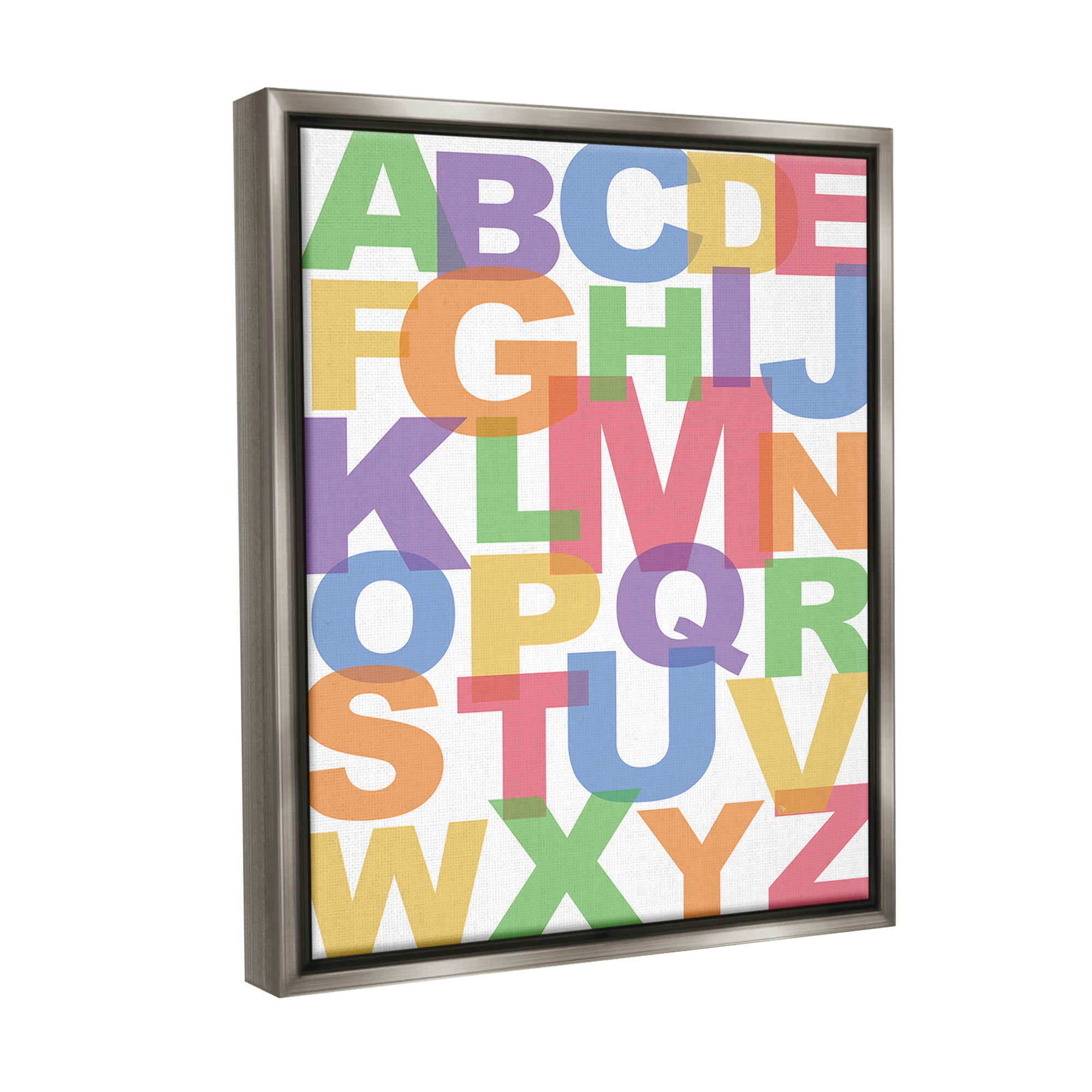 Stupell Industries Rainbow Alphabet Typography Typography Painting Gray Floater Framed Canvas Art Print Wall Art, 17 x 21