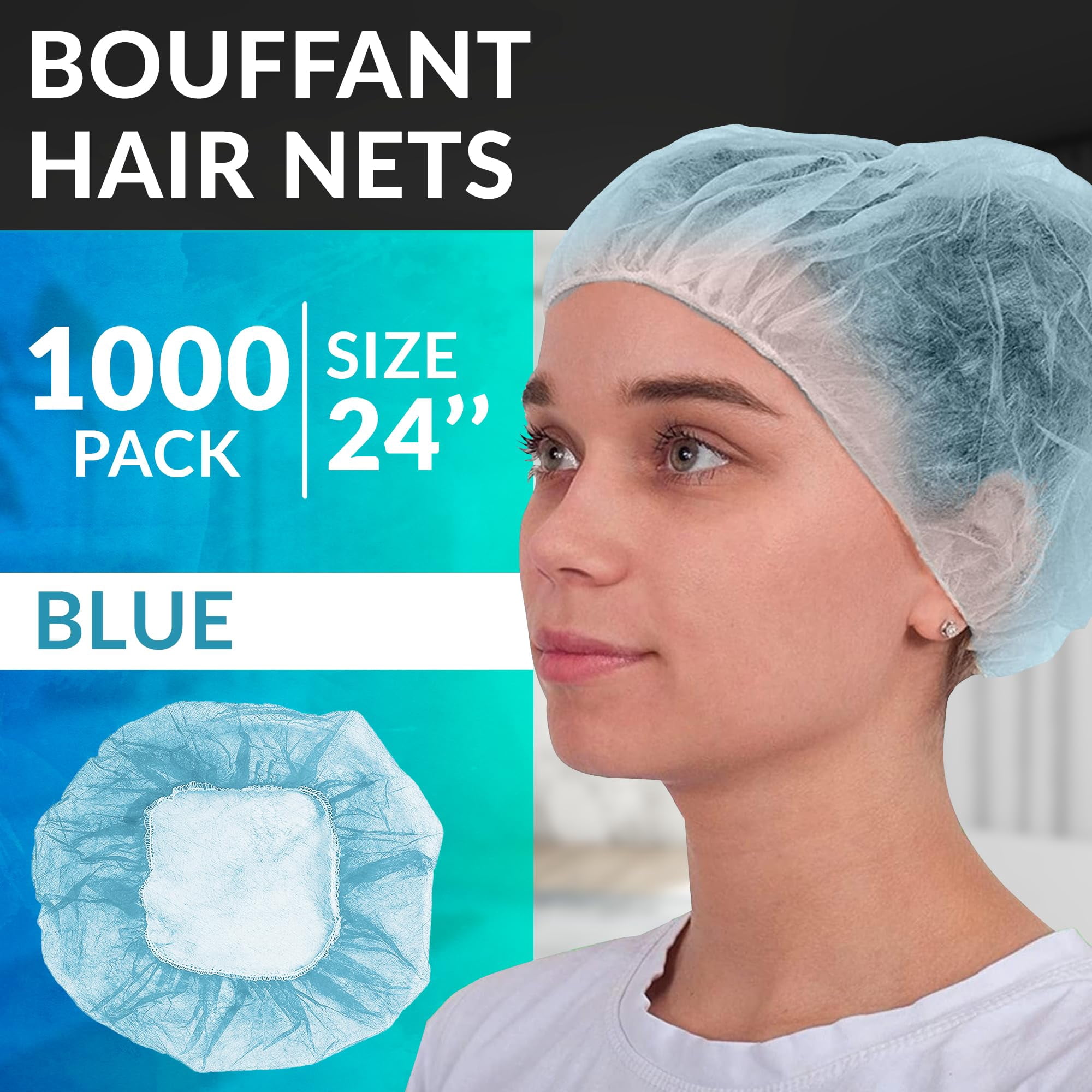 1000 Pack Blue Bouffant Caps 24 10g Hair Caps with Elastic Stretch Band Disposable Polypropylene Hats Unisex Hair Covers for Food Service Industrial Use Breathable Lightweight