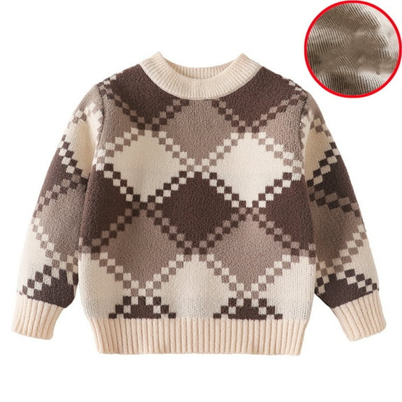MXIEZI Long Sleeve Pullover Knit Sweater for Boys 3-11 Years Crewneck Fleece Lined Jumper for Kids Warm for Toddler Fall Winter Padded Bottoming Sweater