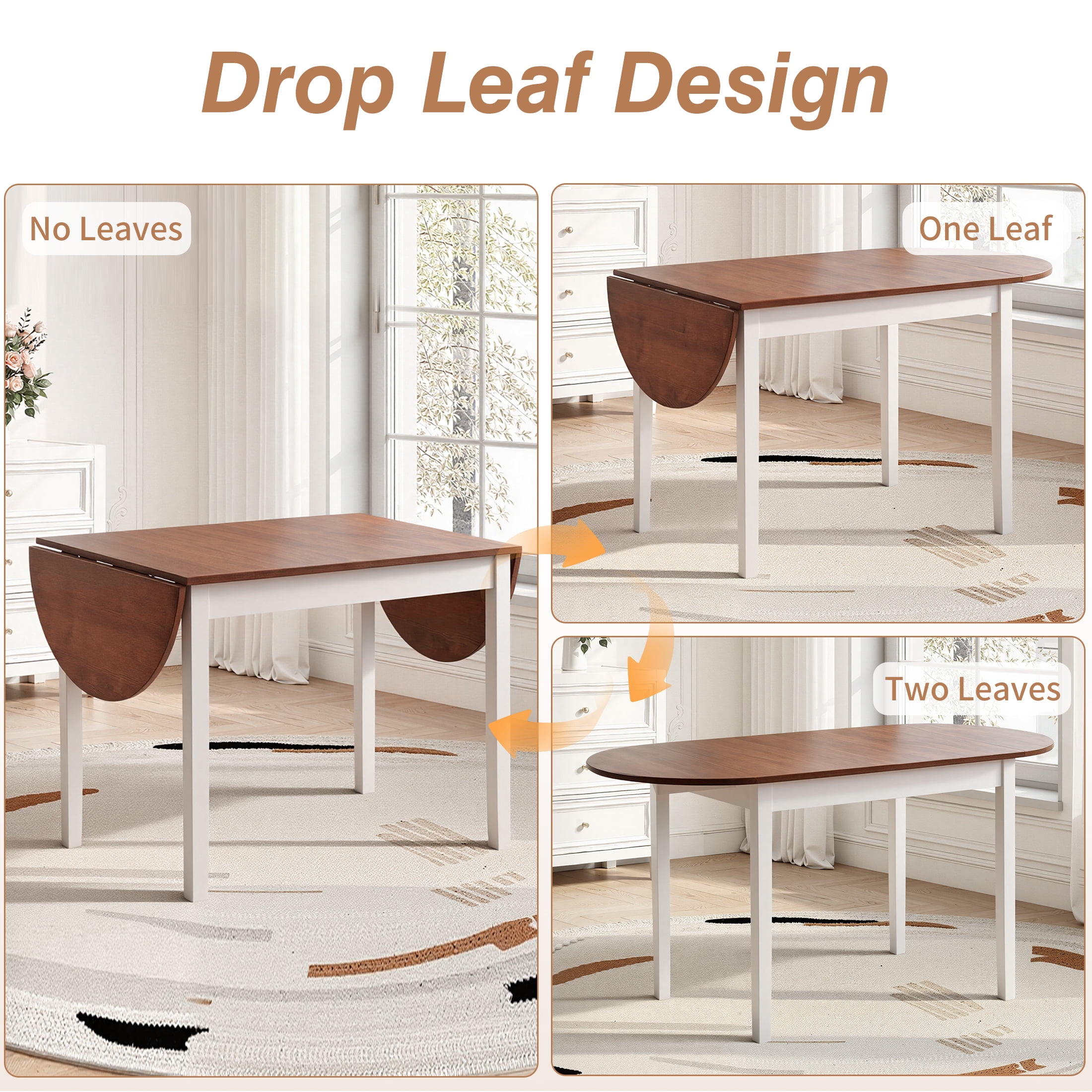 PAPROOS Drop Leaf Dining Table, 31''-55'' Extendable Kitchen Table for 6, Folding Dining Table, Solid Wood Dining Room Table, Small Dinner Table for Kitchen, Breakfast Nook, Brown(Only Table)