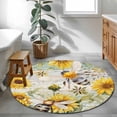 thumbnail image 4 of Sunflower Bee Large Area Rugs for Bedroom Living Room, Soft Non Slip Carpet Bedside Rug, Vintage Summer Botanical Farmhouse Round Floor Cover Kitchen Accent Rug 3' for Dining Room/Office, 4 of 9