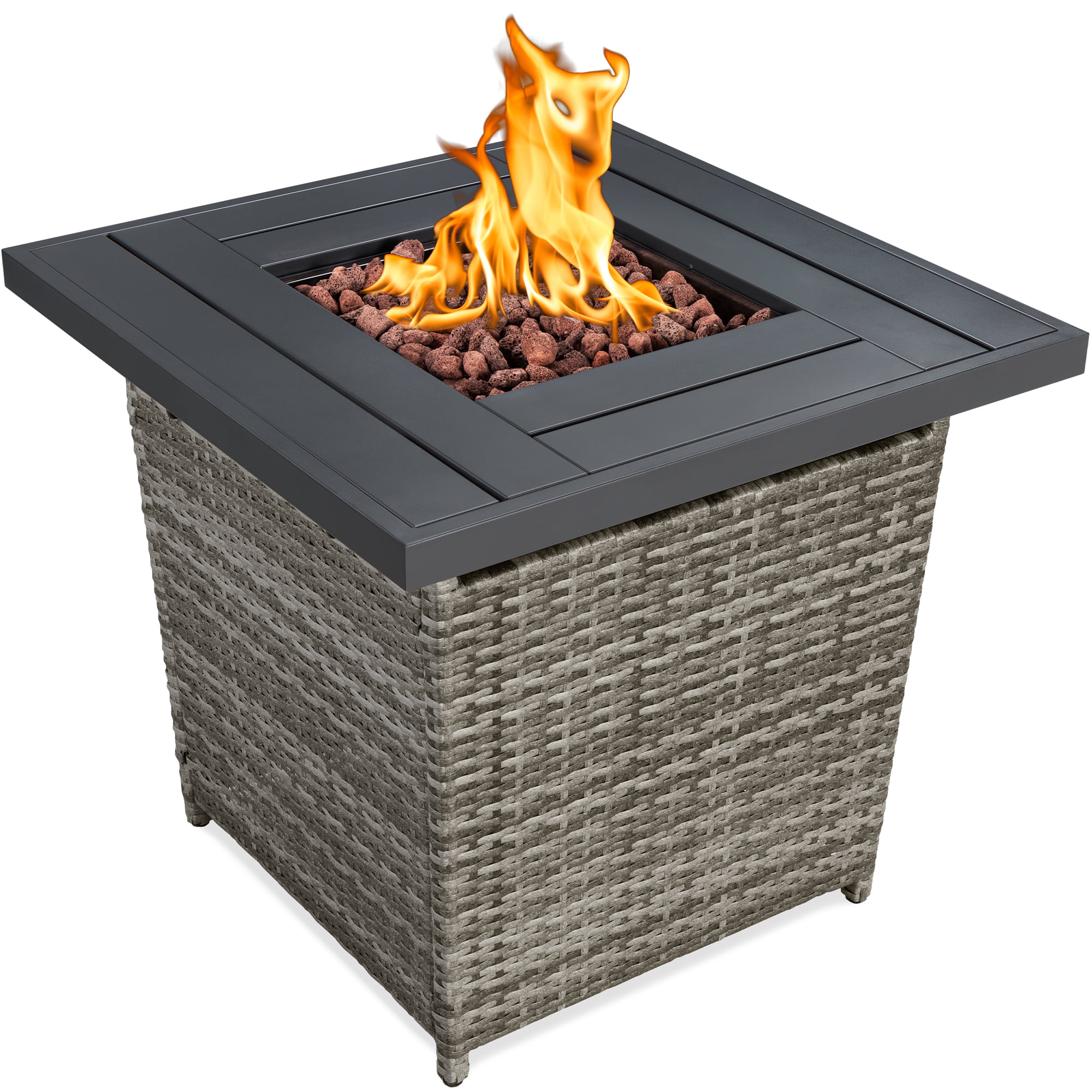 Best Choice Products 28in Fire Pit Table 50,000 BTU Outdoor Wicker Patio w/ Lava Rocks, Cover, Tank Holder  Ash Gray