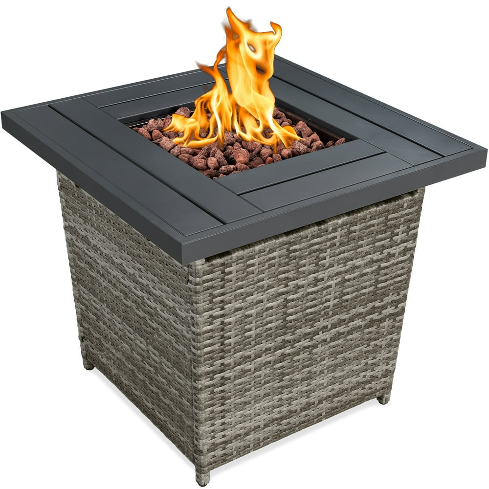 Best Choice Products 28in Fire Pit Table 50,000 BTU Outdoor Wicker Patio w/ Lava Rocks, Cover