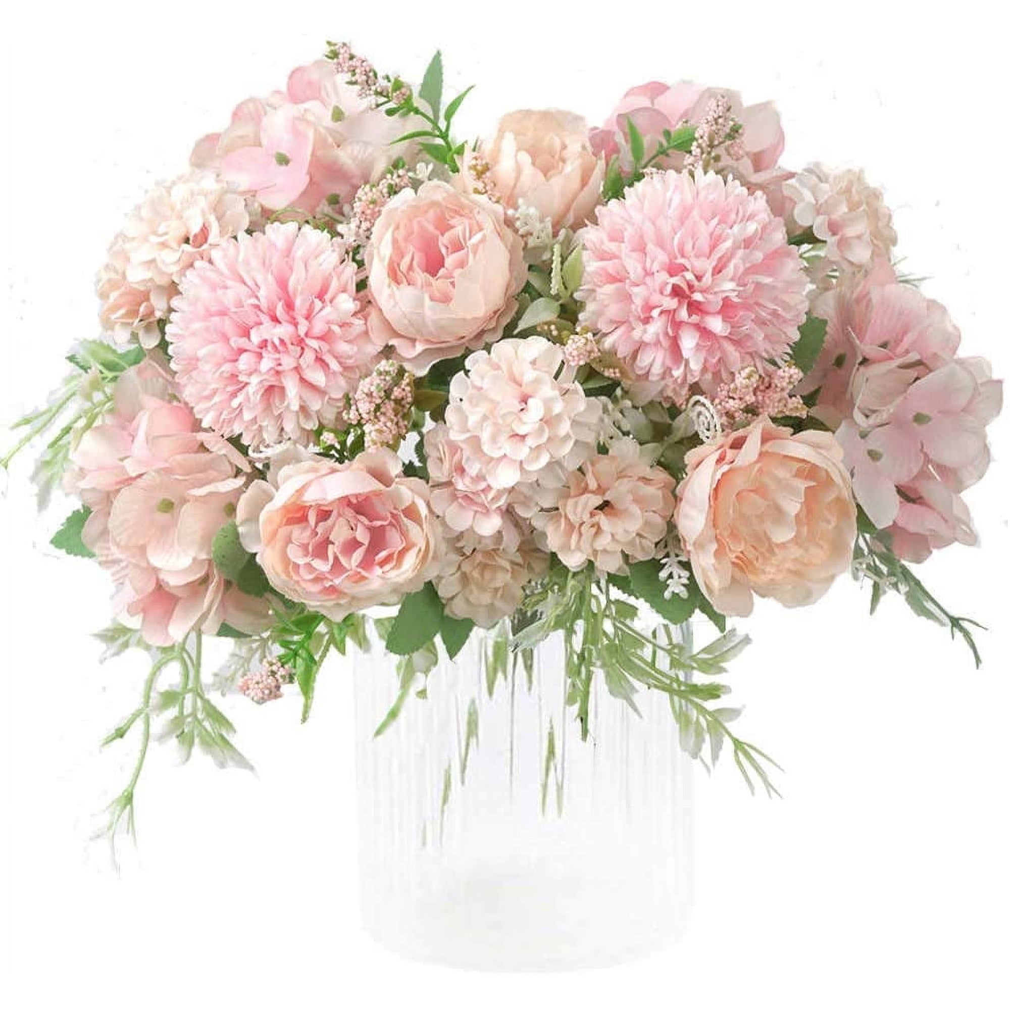KIRIFLY Artificial Flowers, Peony Silk Hydrangea Bouquet Decor Flower Arrangements Wedding Decoration Table Centerpieces(Light Pink)