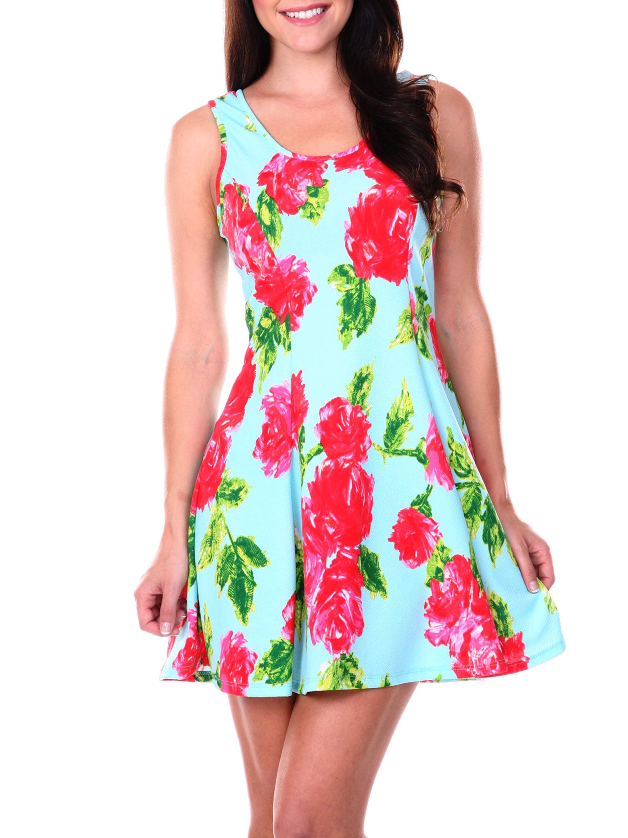 Women's Rose Printed Fit and Flare Dress - Walmart.com