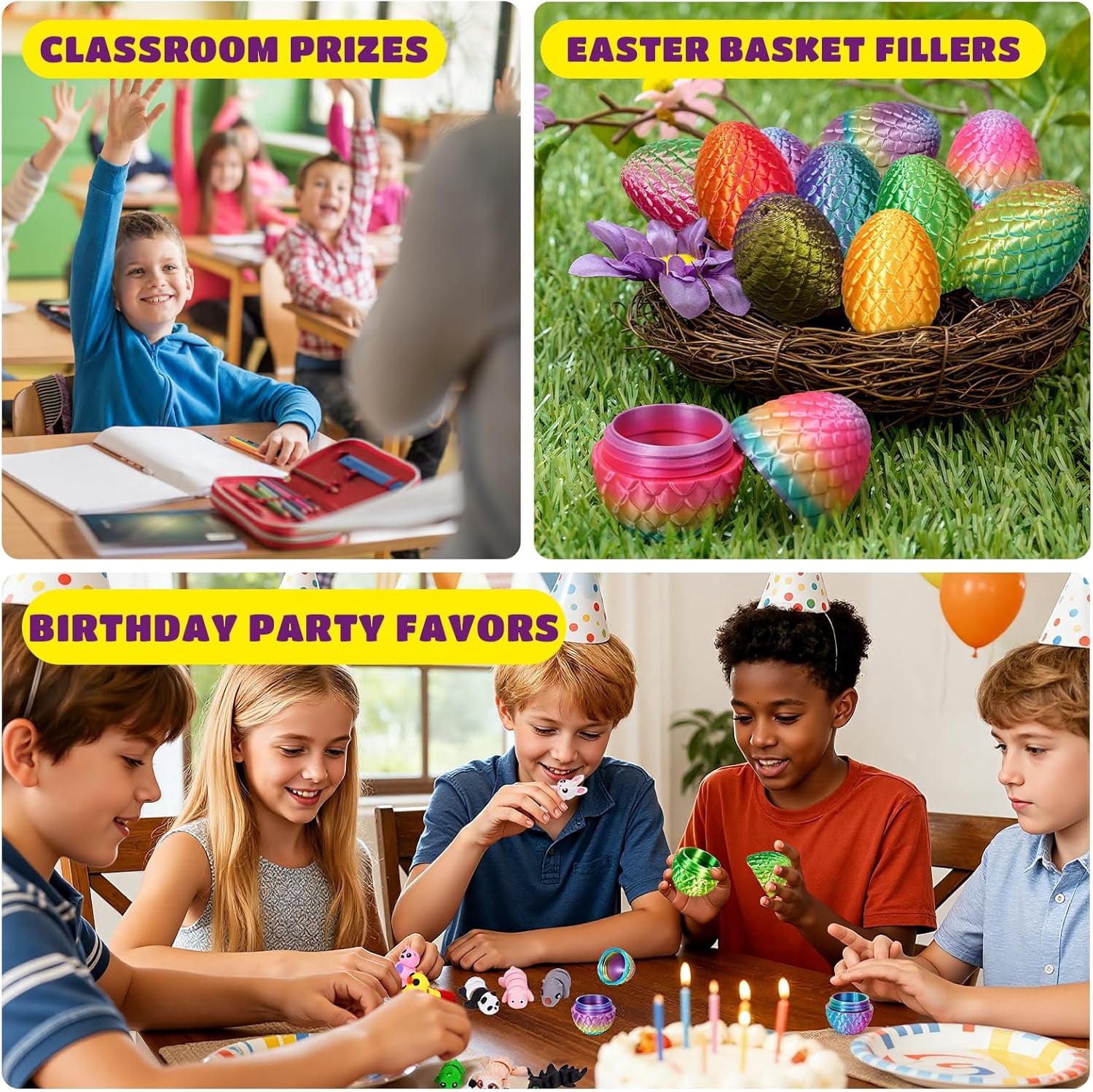 3D Printed Mini Animal Toys, Pre-Filled Easter Eggs Bulk Set, Easter Basket Stuffers And Egg Hunt Supplies, Birthday Party Favors For Kids, Assorted Colors