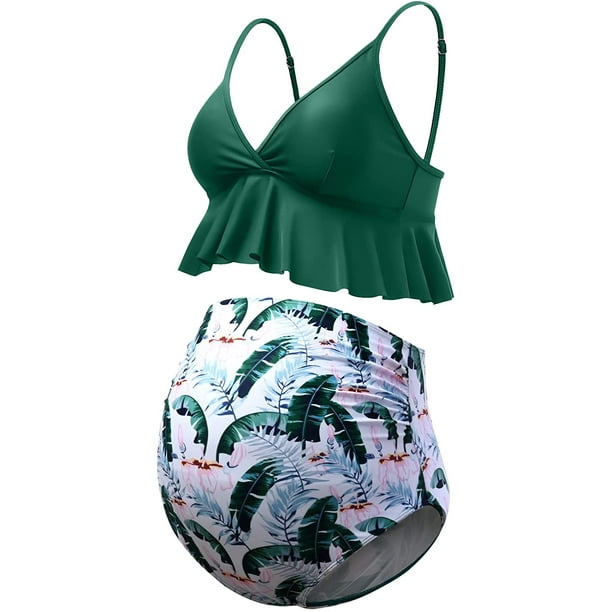 Maternity Bikini Set Two Pieces Pregnancy Swimsuit Bathing Suits High WaistedRuffle Summer
