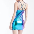 thumbnail image 4 of Women's Metallic Sparkly Spaghetti Strap Disco Party Cocktail Holographic Bodycon Mini Dress, 4 of 6