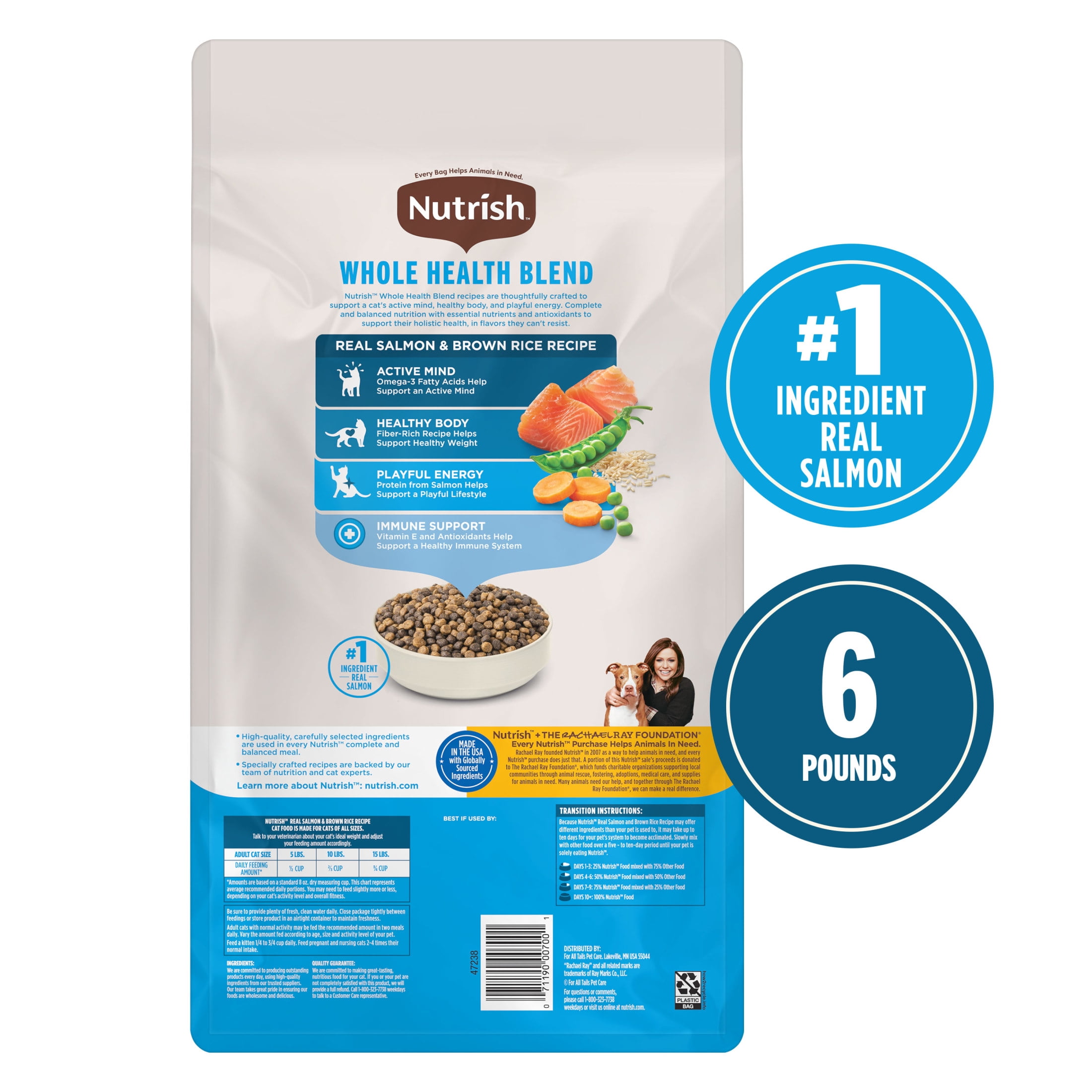 Nutrish Real Salmon & Brown Rice Recipe Dry Cat Food, 6 lb. Bag (Rachael Ray)