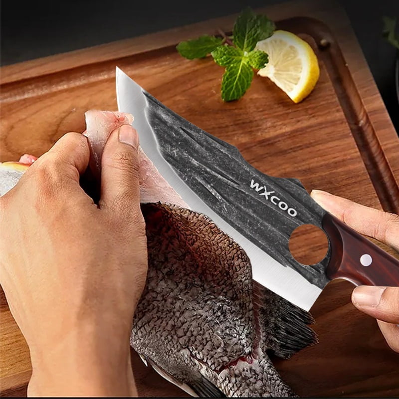 2PCS Handmade Utility Knife Stainless Steel Vegetable Chopper Forged Knife Multipurpose Knife Sharp Chef Knife Unique Knives for Cooking Kitchen Must Haves Fruit Fish Meat Cleaver Cutting Knife