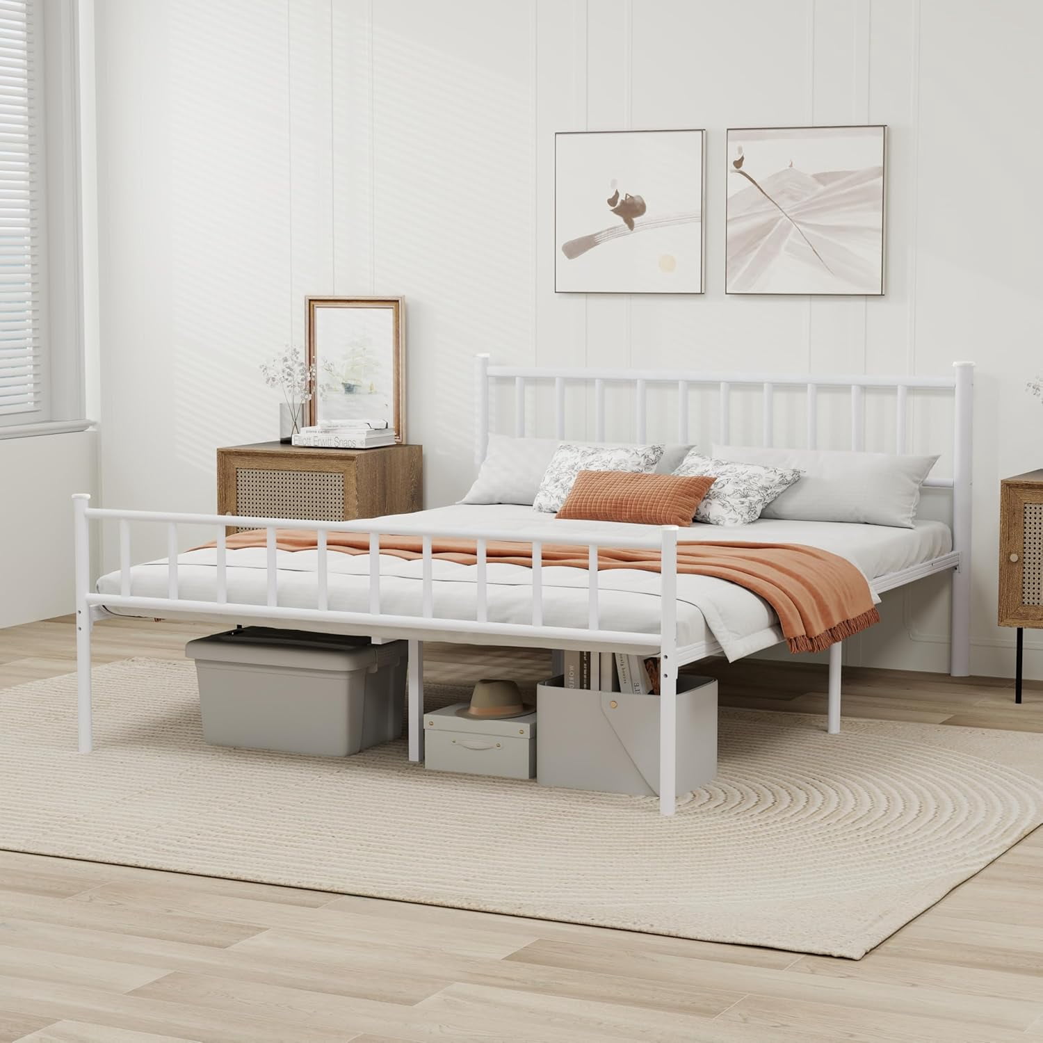 alazyhome Full Size Classic Metal Platform Bed Frame-Mattress Foundation Steel Slat Support, White
