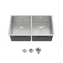 Izzovium 33"x19" Undermount Double Bowl Kitchen Sink, Brushed Stainless Steel 304, Dark Gray, 20 Gauge, Modern Design with Drain Grooves & Sound Absorbing