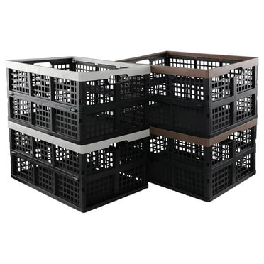 4 Pack Large Collapsible Crate for Storage, 42 Liter Plastic Folding Crate Box Bin