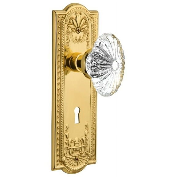 Nostalgic Warehouse Meaofc_Dp_Kh Vintage Fluted Crystal Flower Dummy Door Knob Set - Brass