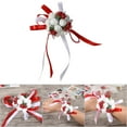 thumbnail image 5 of Hand Flower - 1Pc Beautiful Hand Ribbon Flower Bridal Bridesmaid Wrist Corsage Prom Wedding Party Decorations(red bead), 5 of 5