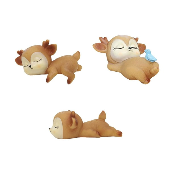3 adorables figuras de ciervo durmiendo para decoración de escritorio. 7.5x5.5x3cm