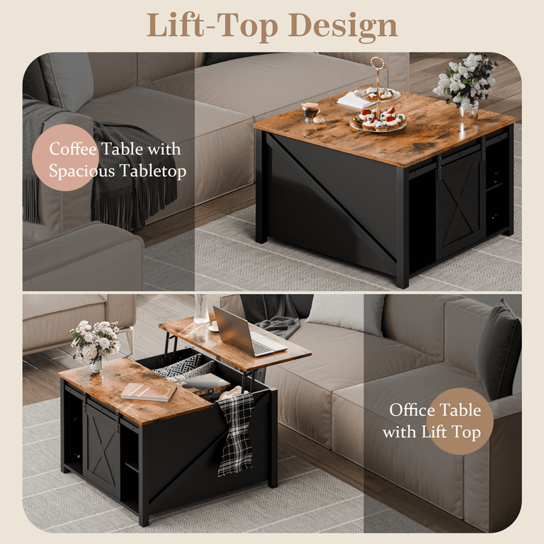 Waleaf Wooden Convertible Coffee Table, Lift Top Coffee Table with