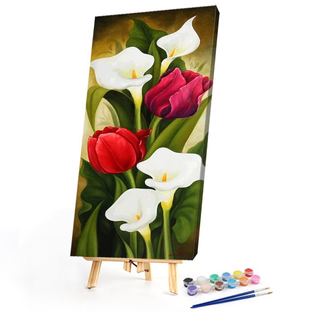Cuadros Decorativos Kit de pintura al óleo de tulipanes y alcatraces por números, dibujo sin marco DIY para adultos Ehuebsd Nuevos Originales