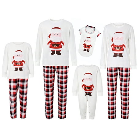 

Mubineo Christmas Family Matching Pajamas Cartoon Santa Long-Sleeves Tops with Plaid Pants Suit for Adult Kid Baby Pet