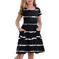 thumbnail image 3 of Girls 2025 Summer Dresses Striped Short Sleeve Casual Dress with Pockets Soft Perfect for Everyday Wear ,Sie:90, 3 of 9