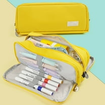AuroraX Large Capacity Pencil Case with 3 Compartments,Yellow Pencil Pouch,Cute Pen Bag,for College