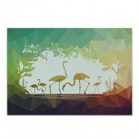 

Africa Cutting Board Modern Design Flamingo in Digital Art with Polygonal Featured Shadow Effects Decorative Tempered Glass Cutting and Serving Board Small Size Multicolor by Ambesonne