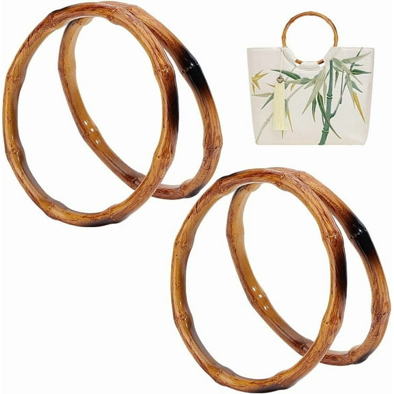 4Pcs Bamboo Purse Handle 5.93in Round Rings Bag Handle Replacement for Handcrafted Handbag